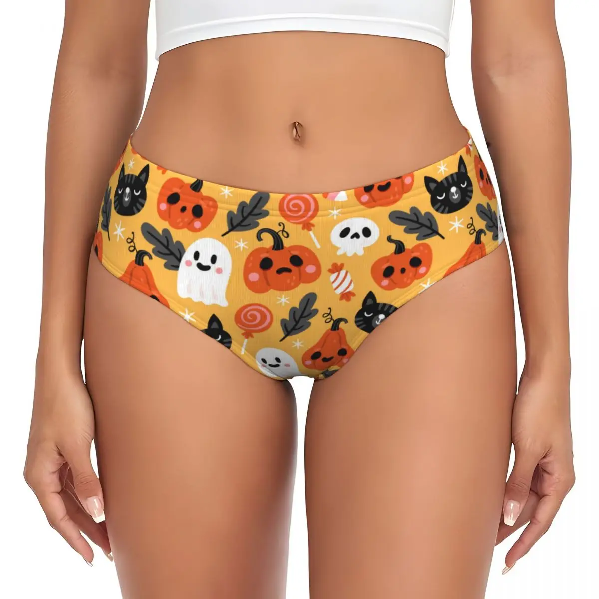 Custom Halloween Spooky Bats Lunar Pattern Brief Panties Women\'s Stretch Underwear