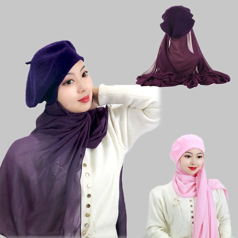 

Winter Warm Beret Gentle Temperament Scarf With Plush Hat A Variety Of Shapes Can Be Matched With The Soft Hat Lovely Sweet