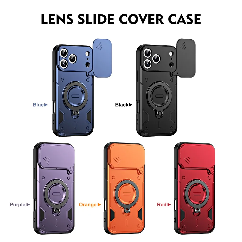 Armor Shockproof Phone Case w/ Slide Camera Cover 360° Rotatable Ring Holder Kickstand For iPhone 16 17 Pro Max Protective Cover - view 2
