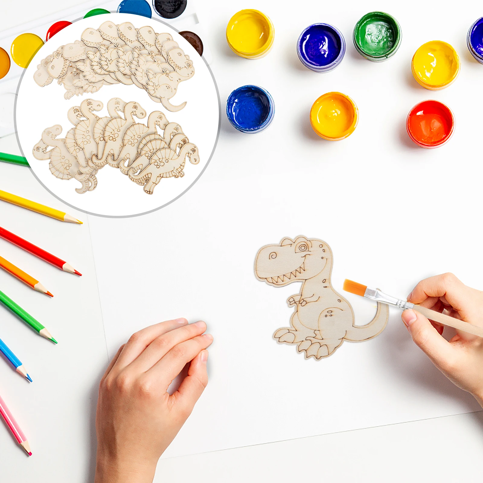 20 Stück bunte Dinosaurier-Holzspäne, DIY-Kinder-Graffiti-Bastelspielzeug, lustige Design-Dekorationen