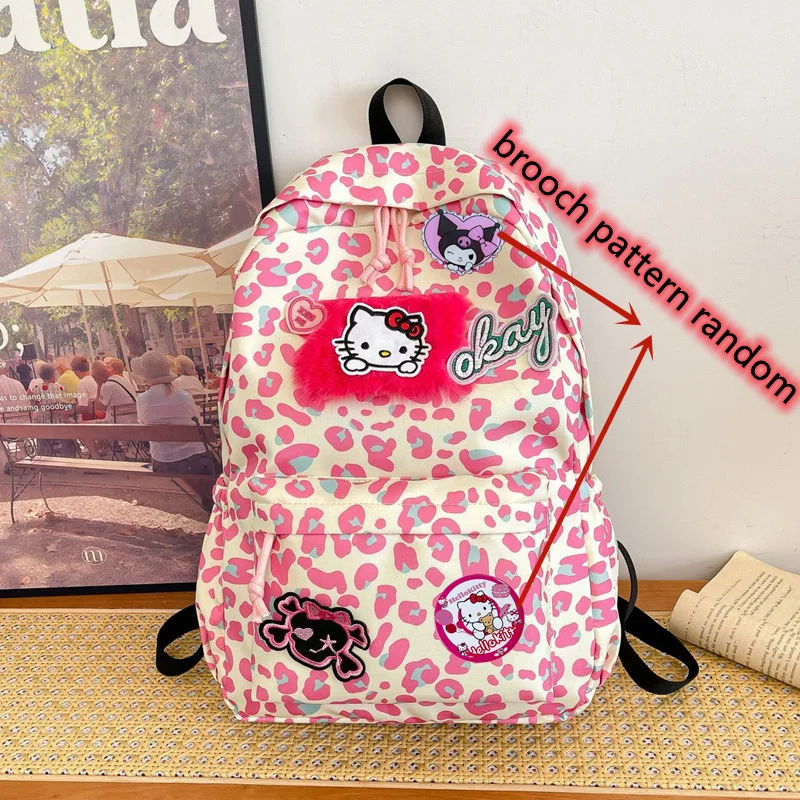 

Sanrio Backpack Women Premium Schoolbag ins Y2K New Large Capacity Japanese Cute Leopard cartoon hello kitty Schoolbag handbag