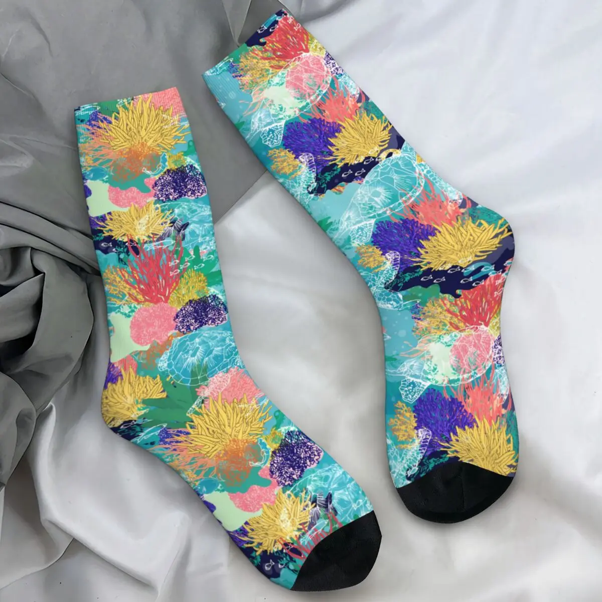 

Чулки с милыми черепахами, мужские красочные носки с коралловыми рифами, качественные забавные носки, осенние противоскользящие носки для бега с графическим рисунком, подарок на день рождения