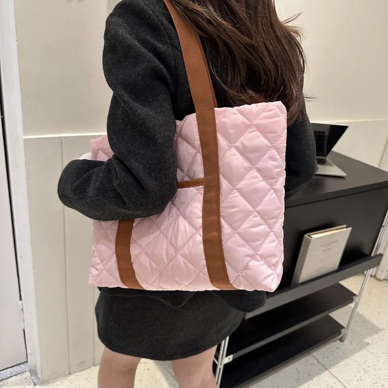 Quilted Design Trendy Oxford Shoulder Bags for Women Autumn Large Capacity Ladies Tote Bag Simple Portable Female Handbags