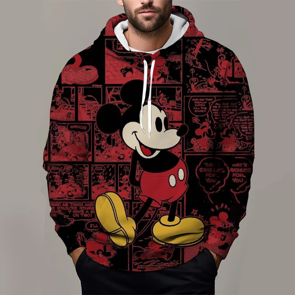 Men's Mickey Mouse Hoodies Cartoon Casual Hooded Coat Autumn Kid Girl Boy Soft Pocket Sweatshirts Male Loose Tops Long Sleeve