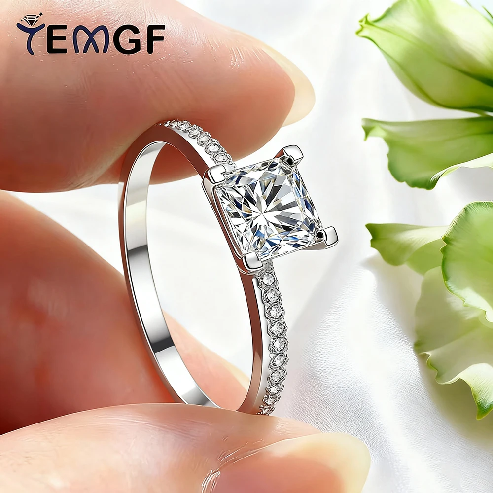 

Обручальное кольцо TEMGF с муассанитом/цирконом огранки принцессы для женщин, свадебные обручальные кольца из стерлингового серебра S925, ювелирные изделия