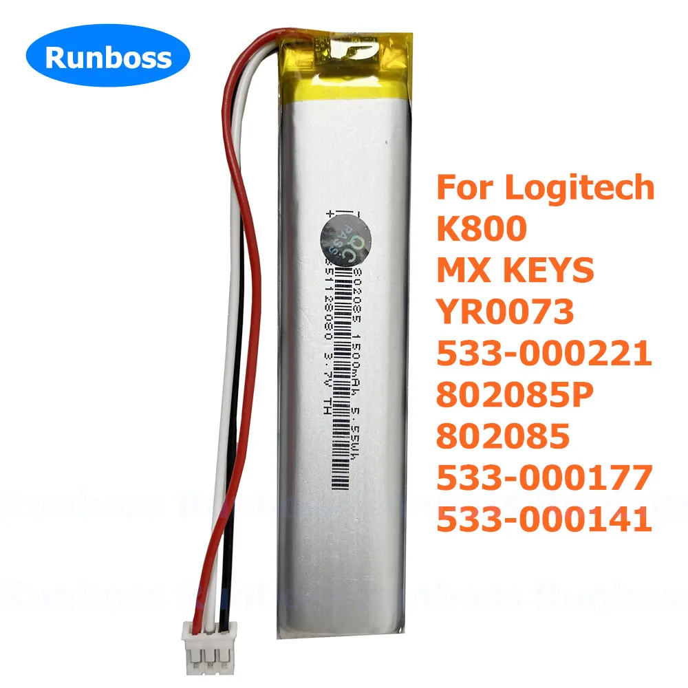 

Keyboard 533-000221 802085 533-000177 533-000141 1500mAh Battery for Logitech K800, MX KEYS, YR0073,MX KEYS Mini YR0084 Keyboard