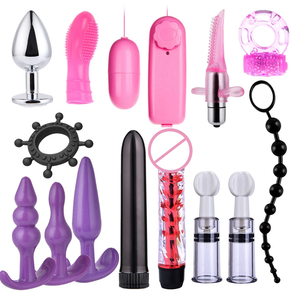 Sex Toys BDSM Bondage Restraint Kit Bullet Vibrator Female Handcuff Whip Mouth Gag Anal Bead Butt Plug Adult Game Props