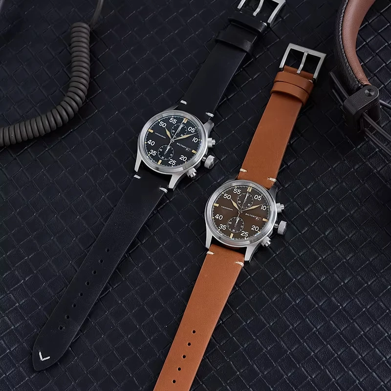 Baltany Classic Retro Men\'s Military Chronograph Quartz Stainless Steel Leather Waterproof S206070 Multifunction Luminous watch
