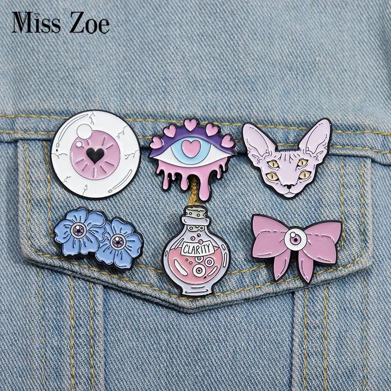 핑크 펑크 에나멜 핀 커스텀 매직 포션 브로치, 라펠 배지, 고딕 쥬얼리, 어린이 친구 선물