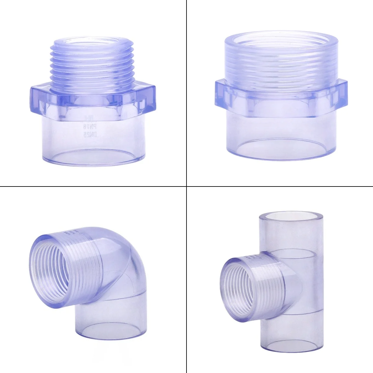 1PC Transparent Blue 1/2''~2'' To 20~63mm UPVC Thread Connector Irrigation Drainage Pipe Fittings Thread Direct/Elbow/Tee/Union