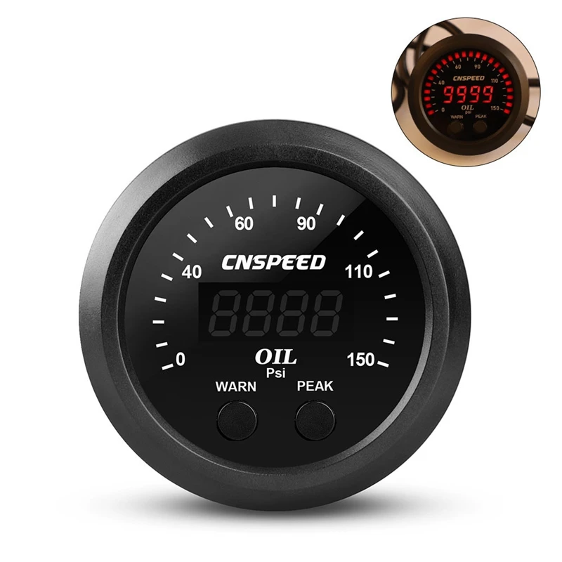 CNSPEED 2.5Inch Oil Pressure Gauge Digital Display 12V Ultra-Thin 0-150PSI Oil Pressure Meter With Sensor LED Indicator Display