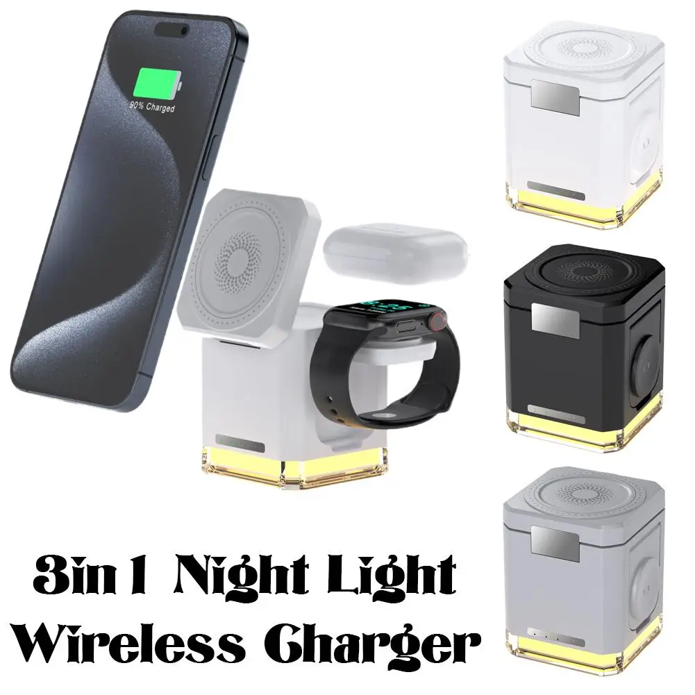 Multifunctional 3-in-1 Foldable Wireless Charger Stand Wireless With Suction Bedside Square Magnetic Light Charging Night F R5N5