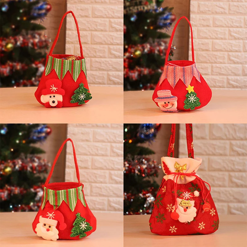 Christmas Santa Claus Sack Children Xmas Gifts Stocking Bag Exquisite Printed Christmas Candy Storage Portable Handbags Decor