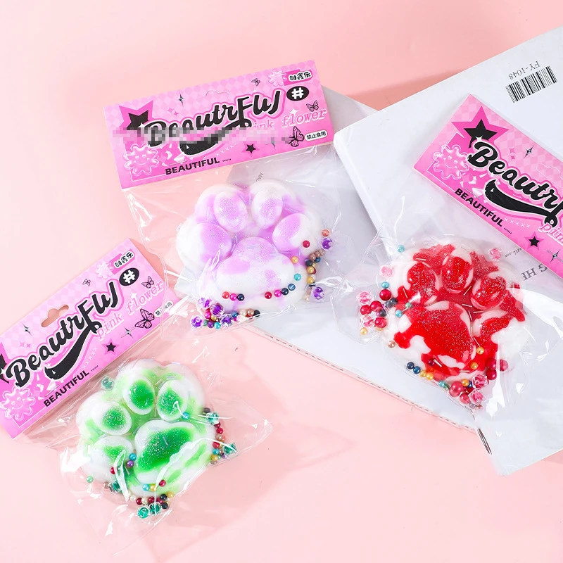 Cute Big Cat Paw Squish Fidget Toy Soft Slow Rebound Stress Relief Toy Pinch Decompression Gift Flocking Cat Claw Squeeze Toy