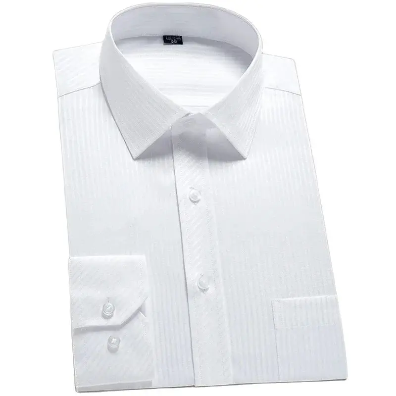 

Classic Long Sleeve Slim-fit Dress Shirts Men Formal Business Social Simple Basic Design White Work Office Casual Shirt