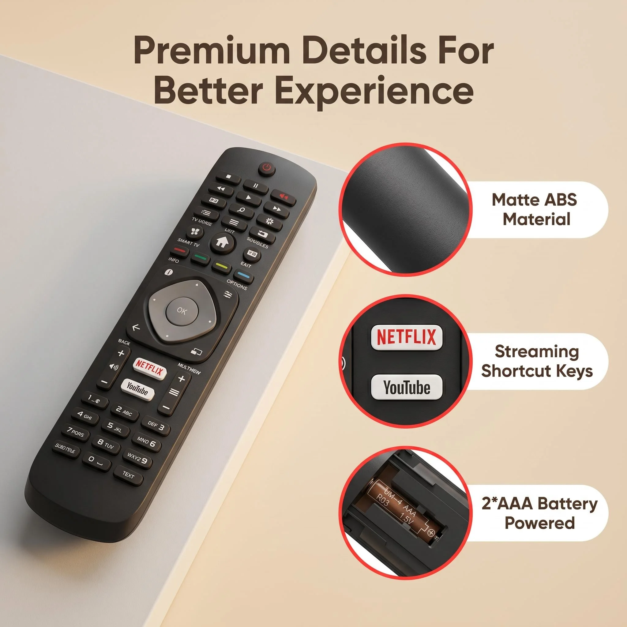 Pilot FAZV do telewizorów Philips LED 4K UHD Smart serii 43PUS 49PUS 50PUS 55PUS 65PUS, model RM-L1285+ — zdjęcie produktu 4