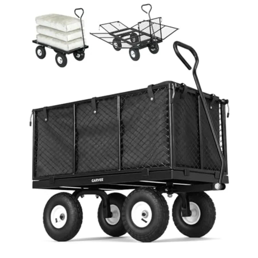 800 Lb Heavy-Duty Steel Garden Cart Wagon - Removable Mesh Sides