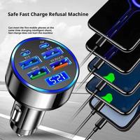 300W PD Car Charger QC3.0 Fast Charge One To Six Car Cigarette Lighter Plug Car Charger Flash Charge With Digital Display 