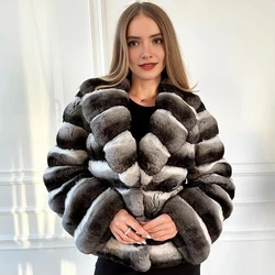 Natural Chinchilla Rex Rabbit Fur Coats Real Rex Rabbit Fur Jackets With Turndown Collar High Quality Fur Jacket