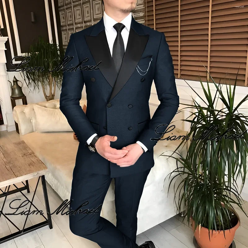 2 Piece  Formal Suit for Men Double Breasted Blazer PantsSet Business Office Outfit Wedding Groom Tuxedo Party Dress