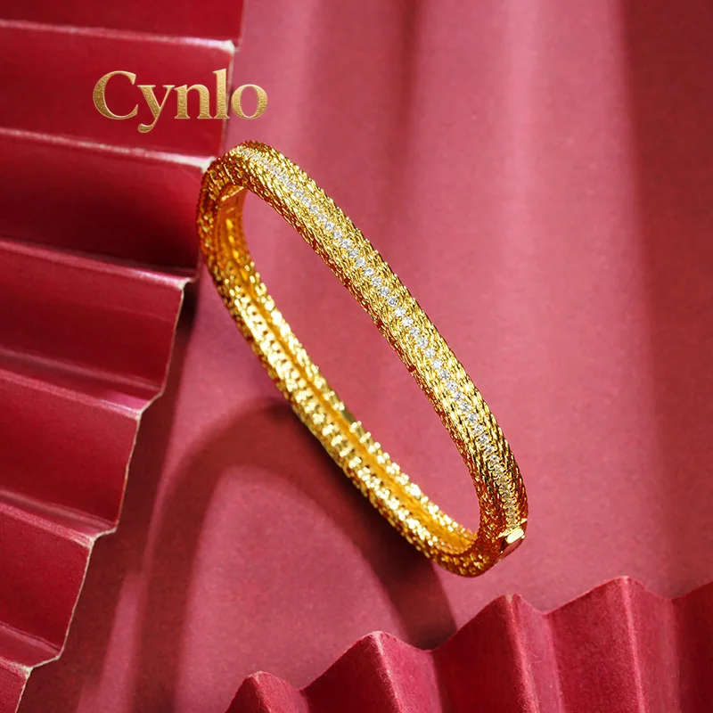 Cynlo Jewelry 24K Gold Zircon-Inlaid Square Geometric Clasp Bracelet Women AU999 - 24K forged, AU999 certified, zircon+geometric