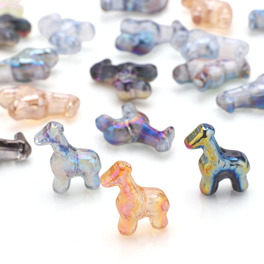 ZHUBI 12x16mm 20pcs Glass Bead DIY Giraffe Animal Middle Hole Pendant Scattered Beads Earring Bracelet Necklace Beads