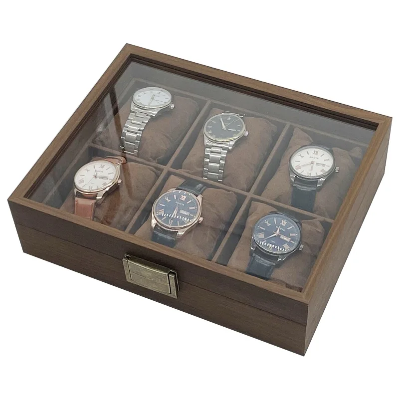 

Silk Cotton with 6 Watch Storage Boxes for High-end Watches Black Walnut Wood Watch Box Storage Case 6 Slot Wooden Display Box