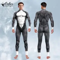 Color Cosplayer Wolf Cosplay Jumpsuit Animal Bodysuit Adult Catsuit Long Sleeve Halloween Costume Carnival Zentai Men Clothing