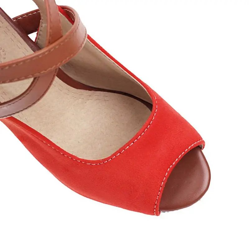 ORCHA LISA Suede Girls Red Slide Sandals 7.5cm Cuban Heel Adjustable Strap All Sizes 33 46 47 48 US17 Red Blue Apricot Night