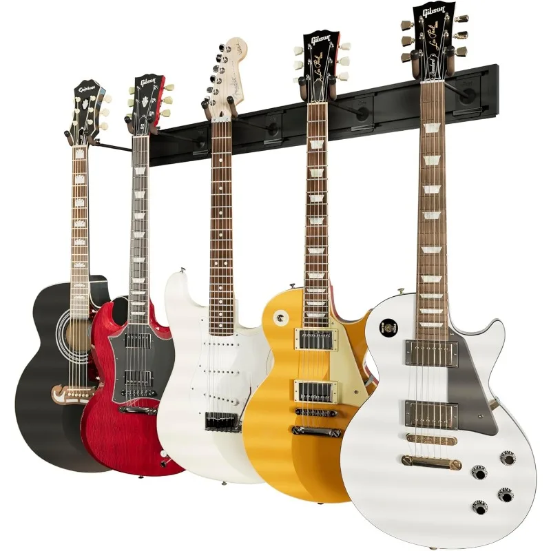 

String Swing Guitar Wall Rack, Guitar Organizer, 5 Padded Arm Hangers & Black Slatwall Rail, Wall Mount Guitar Rack
