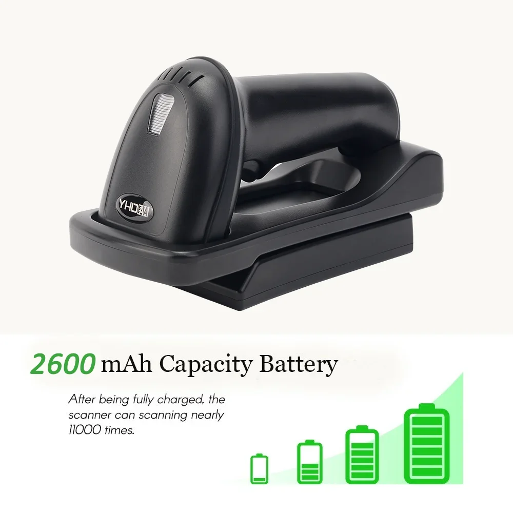 Hands-Free Wireless Code Scanner with Adjustable Base 2D QR Code Reader Wireless Bluetooth Rugged Barcode Scanner Charging Base