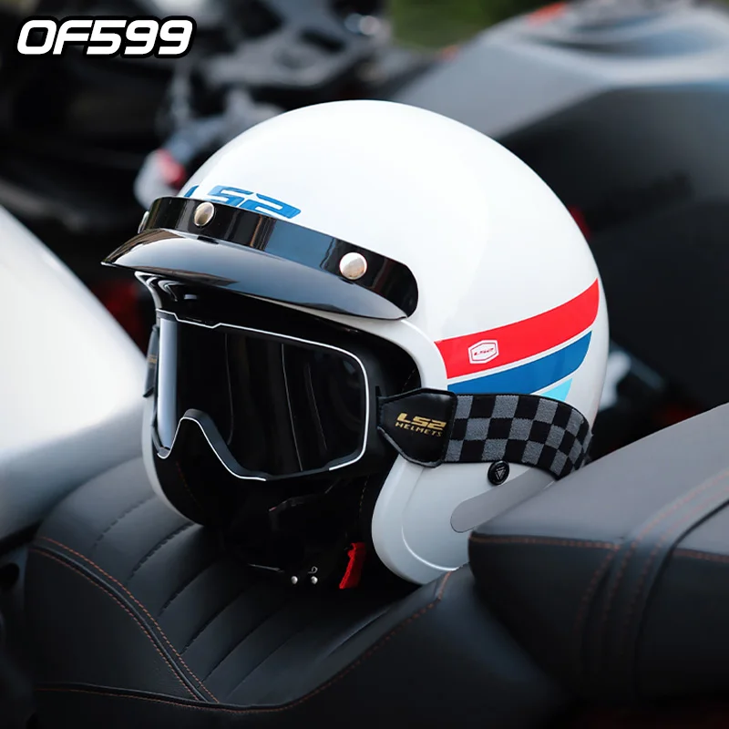 LS2 OF599 Vintage Motorcycle Helmet Ls2 Jet Open Face Retro Helmets Casco Casque Moto Motorbike Helmet