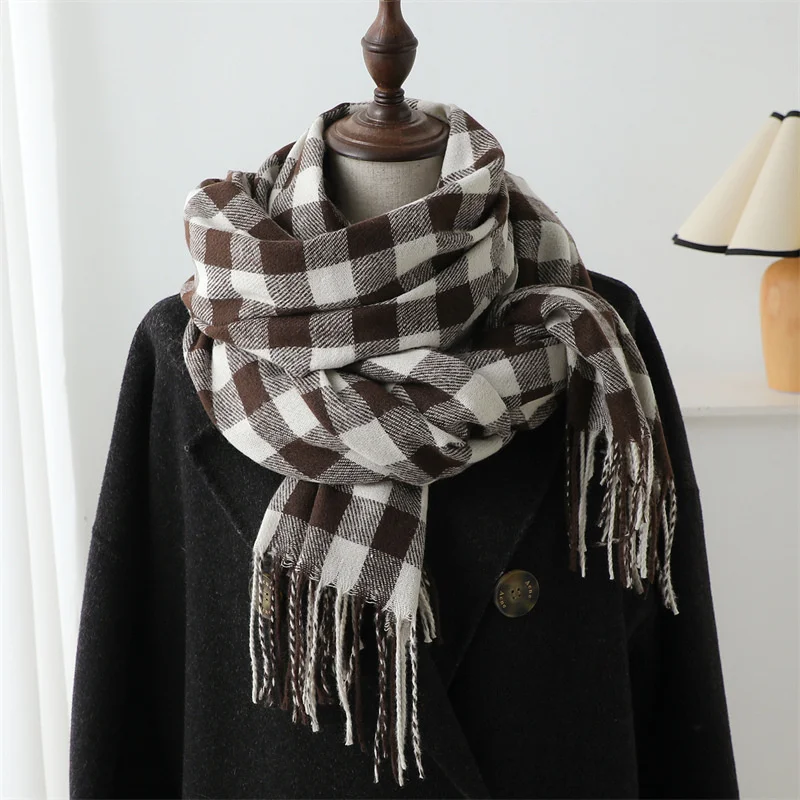 

NEW Winter Warm Cashmere Checkered Scarf Thick Shawl Women's Multifunction Headscarf Pashmina Tassel Scarf linen scarfs