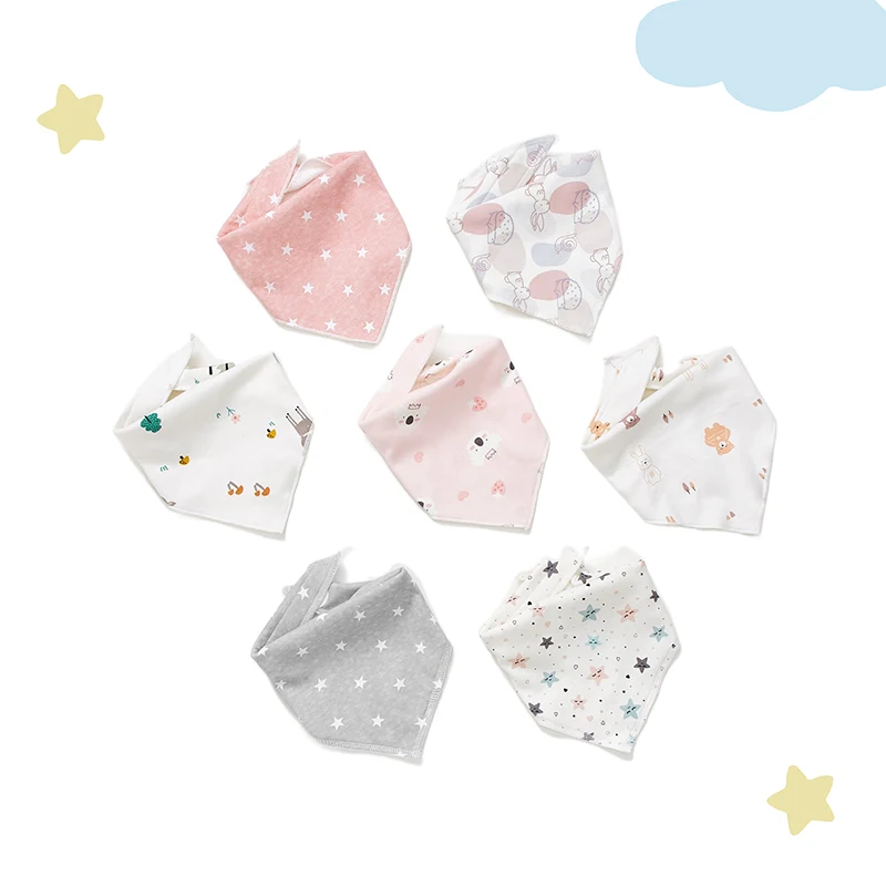 

4pcs Baby Bibs Triangle Cotton Bibs Cartoon Print Saliva Towel Baby Boys Girls Feeding Apron Cotton Bandana Bibs