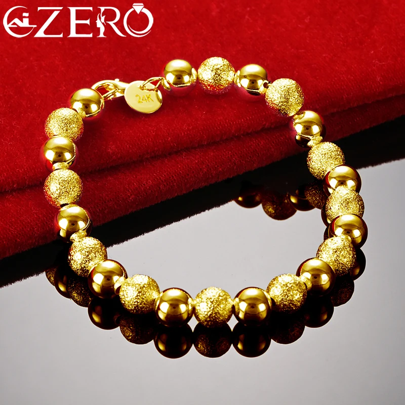 

ALIZERO 24K Gold 8MM Smooth Matte Beads Chain Bracelet For Women Lady Fashion Charm Jewelry Party Wedding Beautiful Accessories