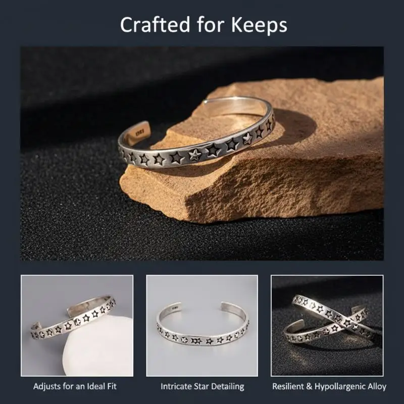 Silver Color Pupular Korea Style Star Bangle For Women Fashion Simple Opening Hand Jewelry Party