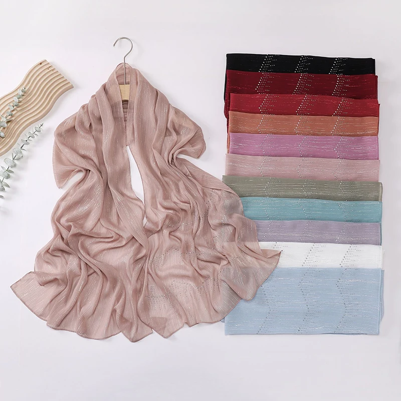 Shiny Plain Wrinkle Shimmer Shawls Scarf Women Muslim Hijab Ramadan Long Soft Spring Wrap Headband Abaya Bufandas Islam Hijab view 3