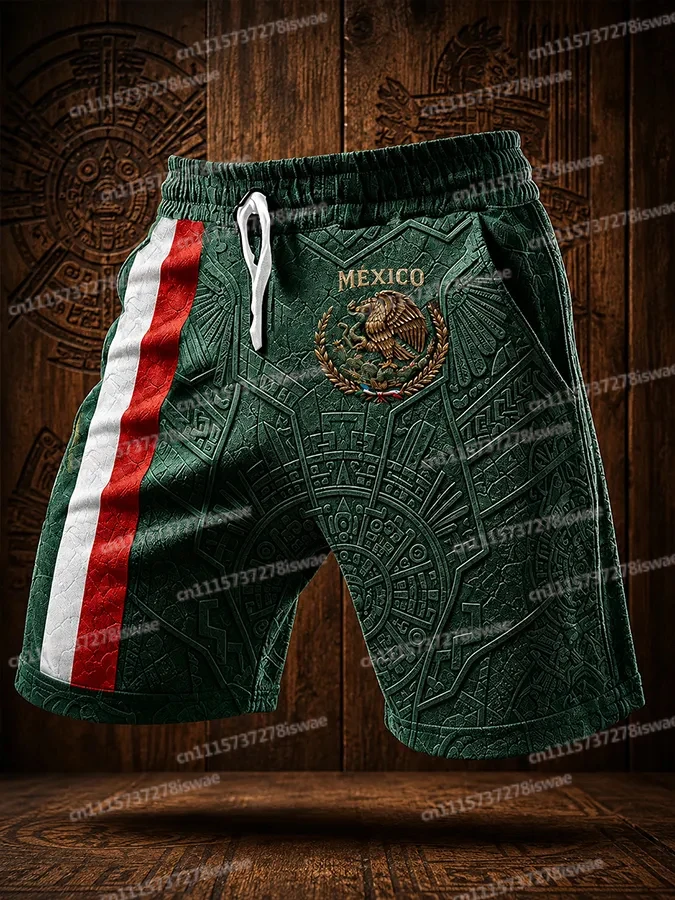 2026 Sommer Neue Herren Mexiko 3D-Druck Kordelzug Freizeitshorts Fußball Schnelltrocknende Sporthose – Detail 7