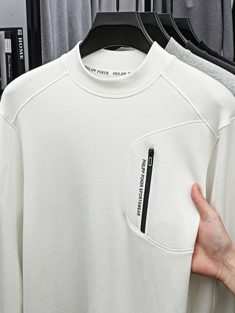 

Легкая роскошная брендовая минималистичная мужская зимняя рубашка на молнии с принтом и полувысоким воротником с длинными рукавами для тепла