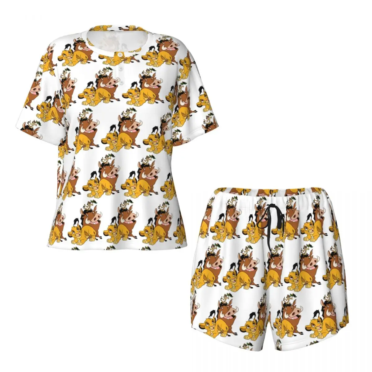 Simba The King Lion Pajamas Set Women Short Sleeve Timon And Pumbaa Sleepwear Loungewear 2 Piece Pjs