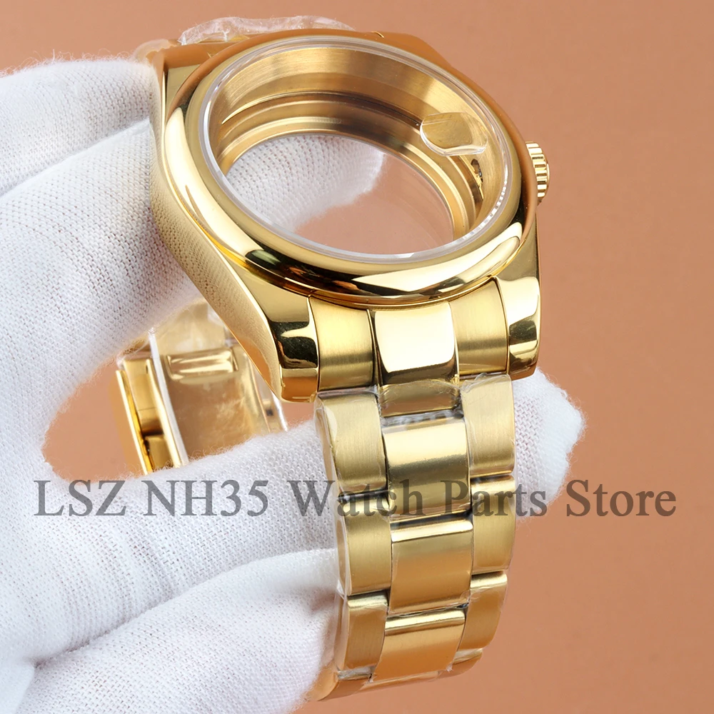 Gold/Gold Silver 36mm 39mm Watch Case Stainless Steel Polish Oyster Bracelet Fit NH35 NH36 Movement 28.5mm Dial Sapphire Glass