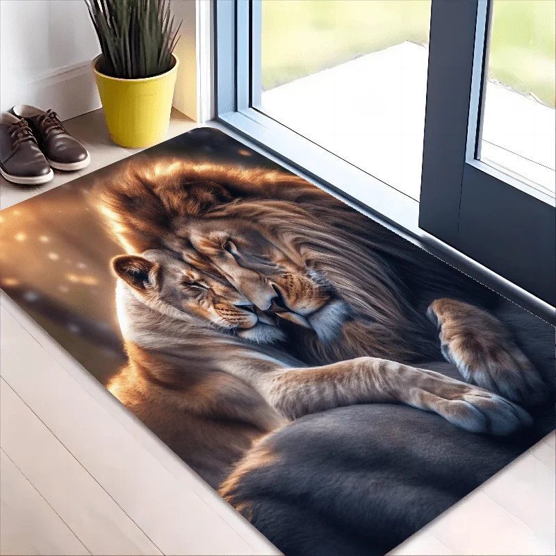 1pc 2D Flat Rectangular Floor Mat, Lion Pattern Printed Rug, Home Decor, Suitable for Living Room, Bedroom and Sofa Area