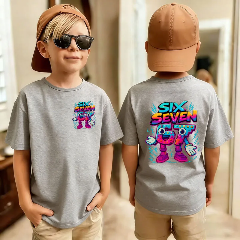 Six Seven Italian Brainrot 67 Number Graphic Cartoon Print T-Shirt Boy/Girl Summer Short Sleeved Kids Casual Tshirt Top