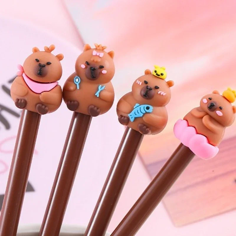 4Pcs Wholesale Creative Kapibara Gel pens Novelty Cartoon Animals Cute Student Stationery Back to school