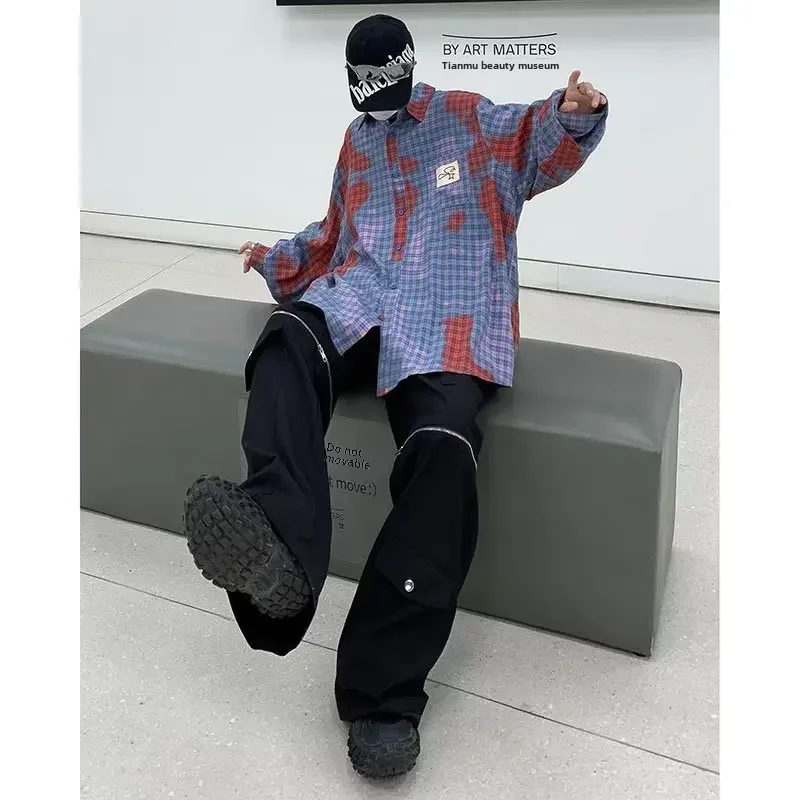 American Style Vintage Color Blocking Plaid Shirt Men's Long Sleeve Casual Trendy Design Sensibility Thin Autumn Street Jacket