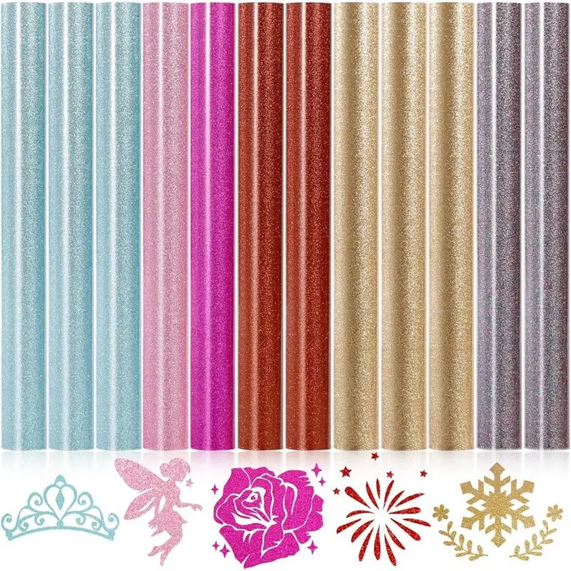 

【РАЖДЕСТВА】Набор блестящей термотрансферной пленки (HTV) из 12 рулонов, 12 дюймов x 5 футов, для футболок