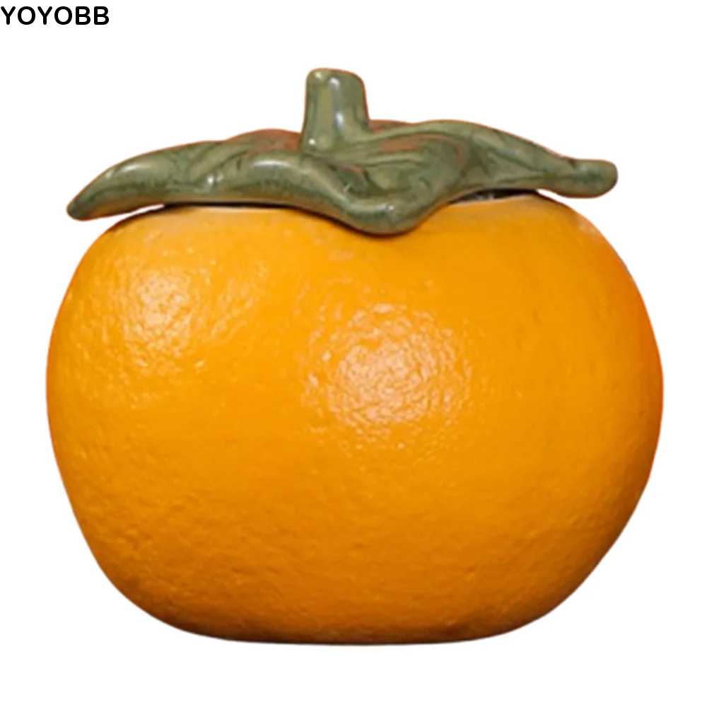 Moisture-proof Simulation Orange Tea Canister Chinese Style Creative Tea Leaf Container Sealed Decorative Porcelain