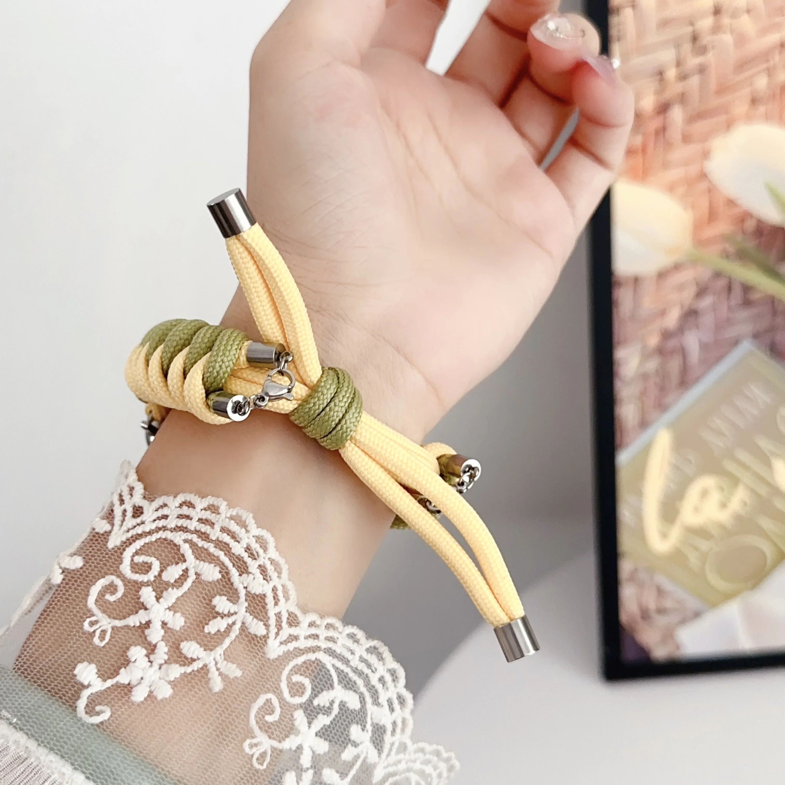 Para iwatch 10/ 987654   Pulseira de relógio dopamina tecida à mão guarda-chuva criativa corda ultra2 nylon pull-out ajustável pulseira esportiva de verão