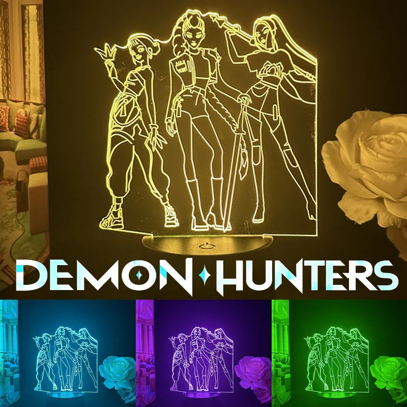 Kpop chasseurs de démons veilleuse 3D visuel LED figurines modèle mignon bureau lampe créative chambre décoration bureau ornement lampe de chevet