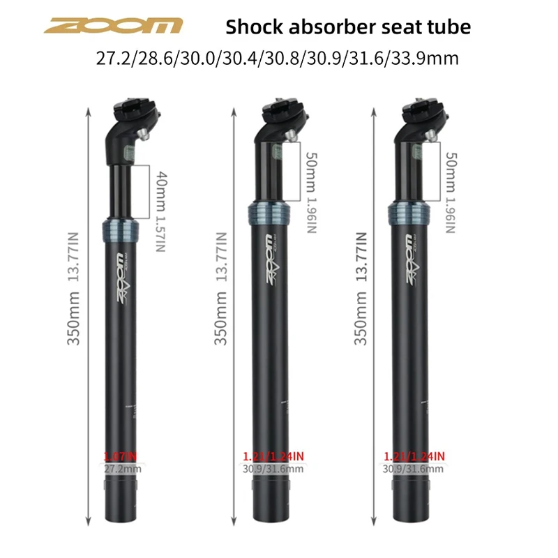 ZOOM Bicycle Shock Absorber Seatpost 350ｍｍ*27.2/28.6/30.0/30.4/30.9/31.6/33.9ｍｍ MTB Bike Anti-Shock Spring Seat Tube Accessories